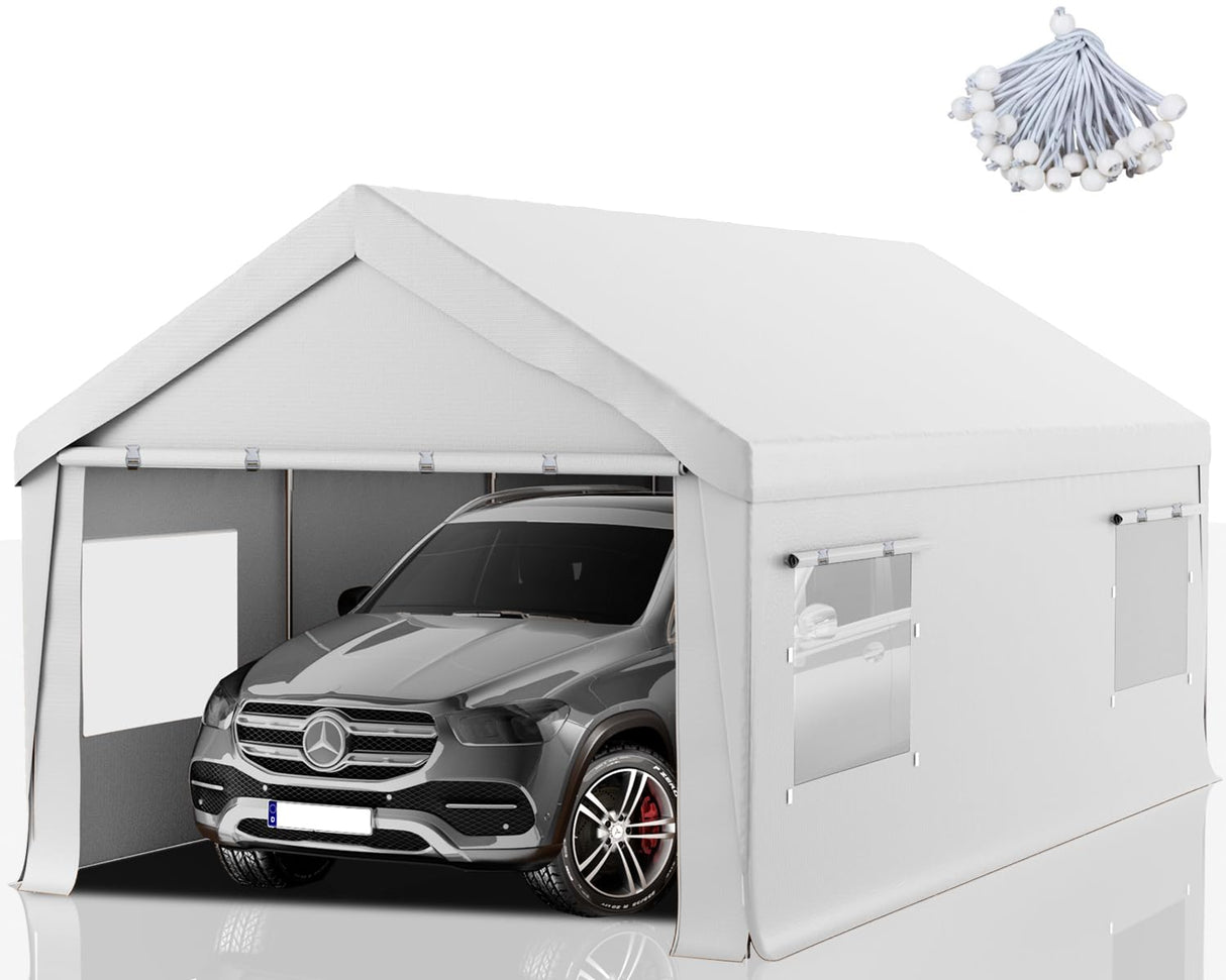 Carport 10x20 FT Heavy Duty, Outdoor Portable Garage with Removable Sidewalls & Doors, Waterproof, UV-Resistant Canopy Shelter for Vehicles, Boats, RVs, Trucks, All-Season Car Port,White RICHRYCE