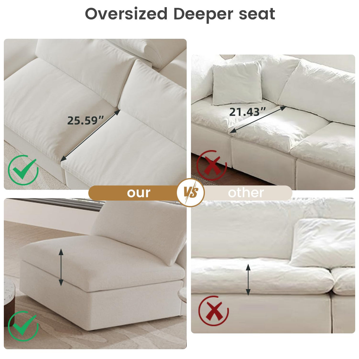 Cloud Modular Sectional Sofa with Storage Ottoman,120.45" L Shaped Couch for Living Room,Down Filled Convertible Couch Deep Seat for Office Apartment,Covers Washable&Replaceable,White WJShome