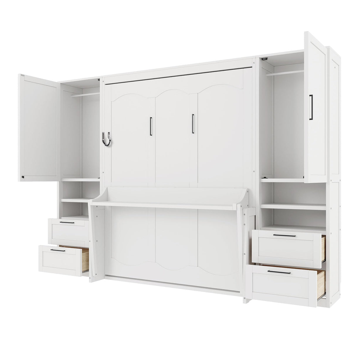 Harper & Bright Designs Queen Size Murphy Bed, Wooden Queen Wall Bed with Closet, Drawers and Shelves, White Harper & Bright Designs