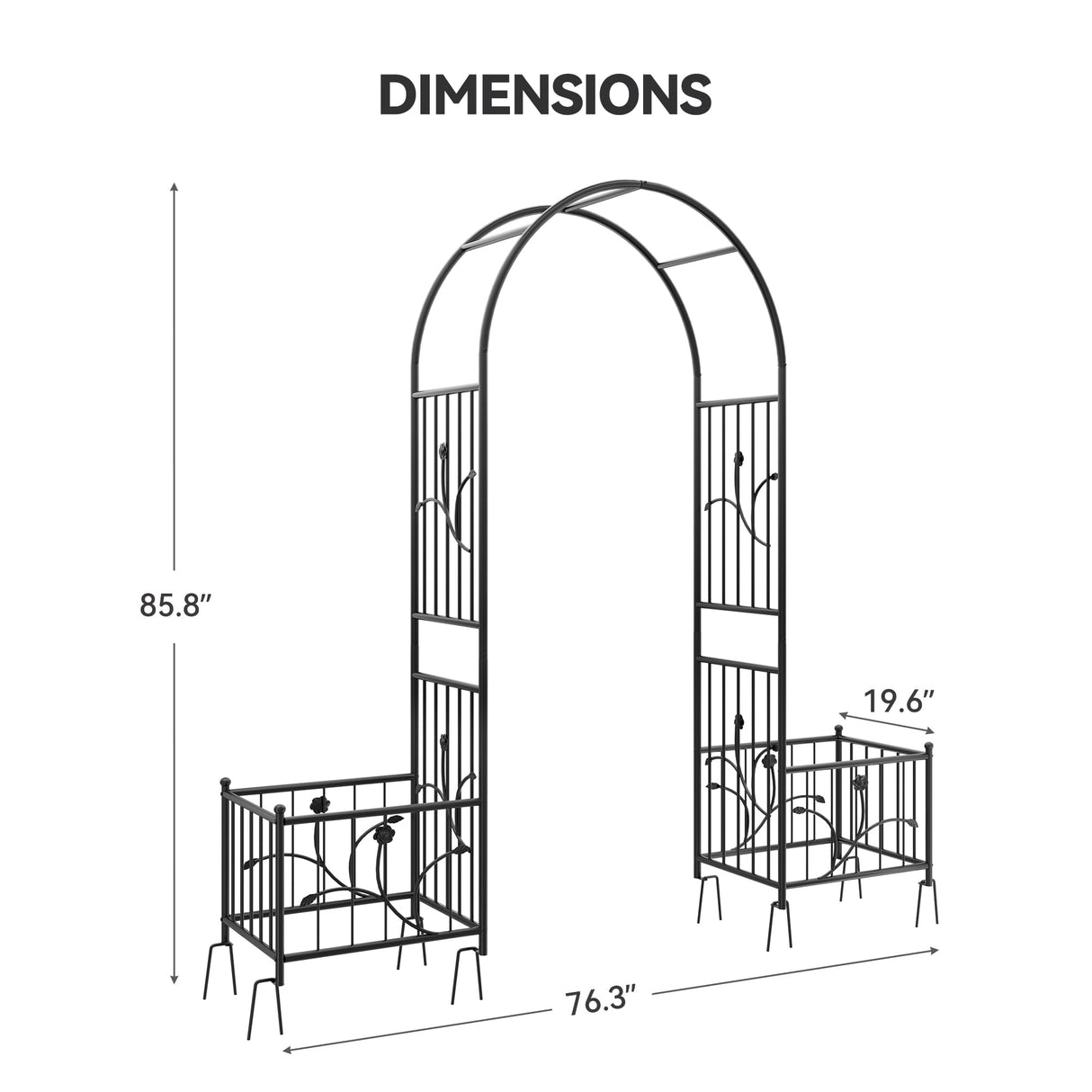YITAHOME Garden Arbor with Planter Boxes, Wedding Arches for Ceremony, Black Metal Garden Archway for Climbing Plants Outdoor Lawn, Patio and Backyard YITAHOME
