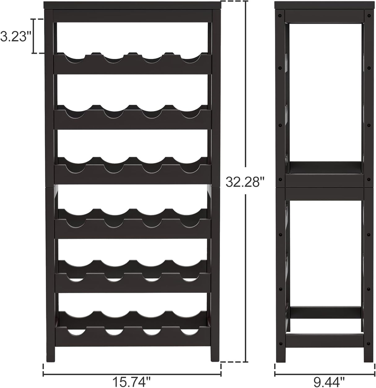 FoverOne 24-Bottle Wine Rack Freestanding Floor, 6-Tier Bamboo Wine Display Rack Storage Shelf with Table Top for Kitchen Dining Room Bar Cellar - Dark Brown FoverOne