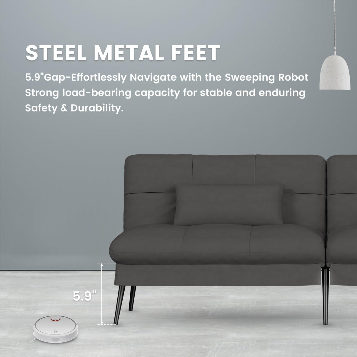 COMHOMA Convertible Futon Sofa Bed, 68″Fabric Futon Couch with Adjustable Backrest, Folding Futon Sleeper Recliner for Living Room Furniture (Black) COMHOMA