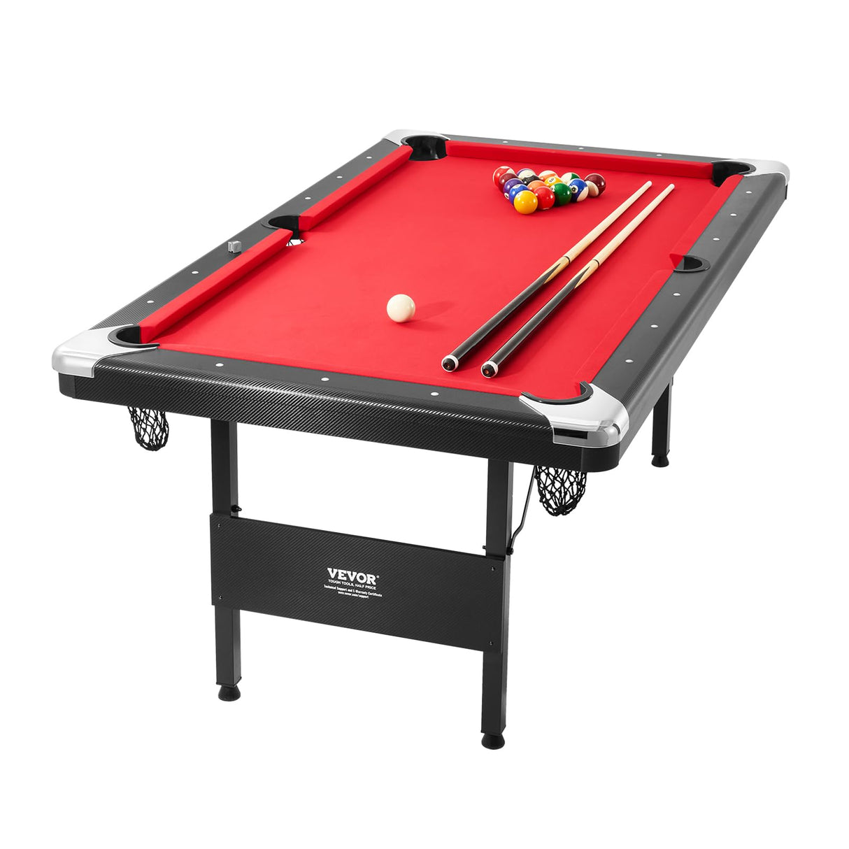 VEVOR Billiards Table, 6.3 ft Pool Table, Portable Foldable Space-Saving Table, Billiard Table Set Includes Balls, Cues, Chalks and Brush, Black with Red Cloth, Perfect for Family Game Room Kid Adult VEVOR