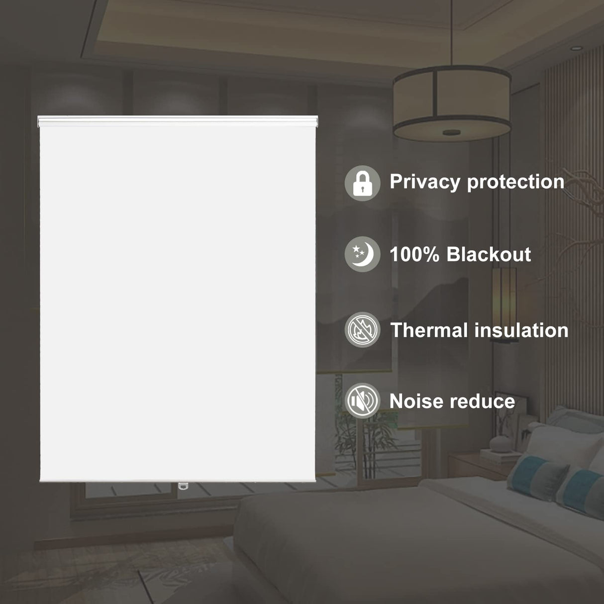 Joydeco White Cordless Roller Shades, Spring Roller Blackout Window Blinds with UV Protection, Room Darkening Window Shades and Door Blinds for Home and Office (35" W x 75" H, White) Joydeco