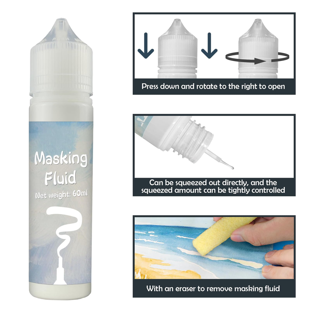 INNOVAYOU White Masking Fluid for Watercolor Painting 60ml, Resistant Ink and Pouring Paint, Watercolor Masking Fluid Keeps Areas Colorless and Edges Sharp INNOVAYOU