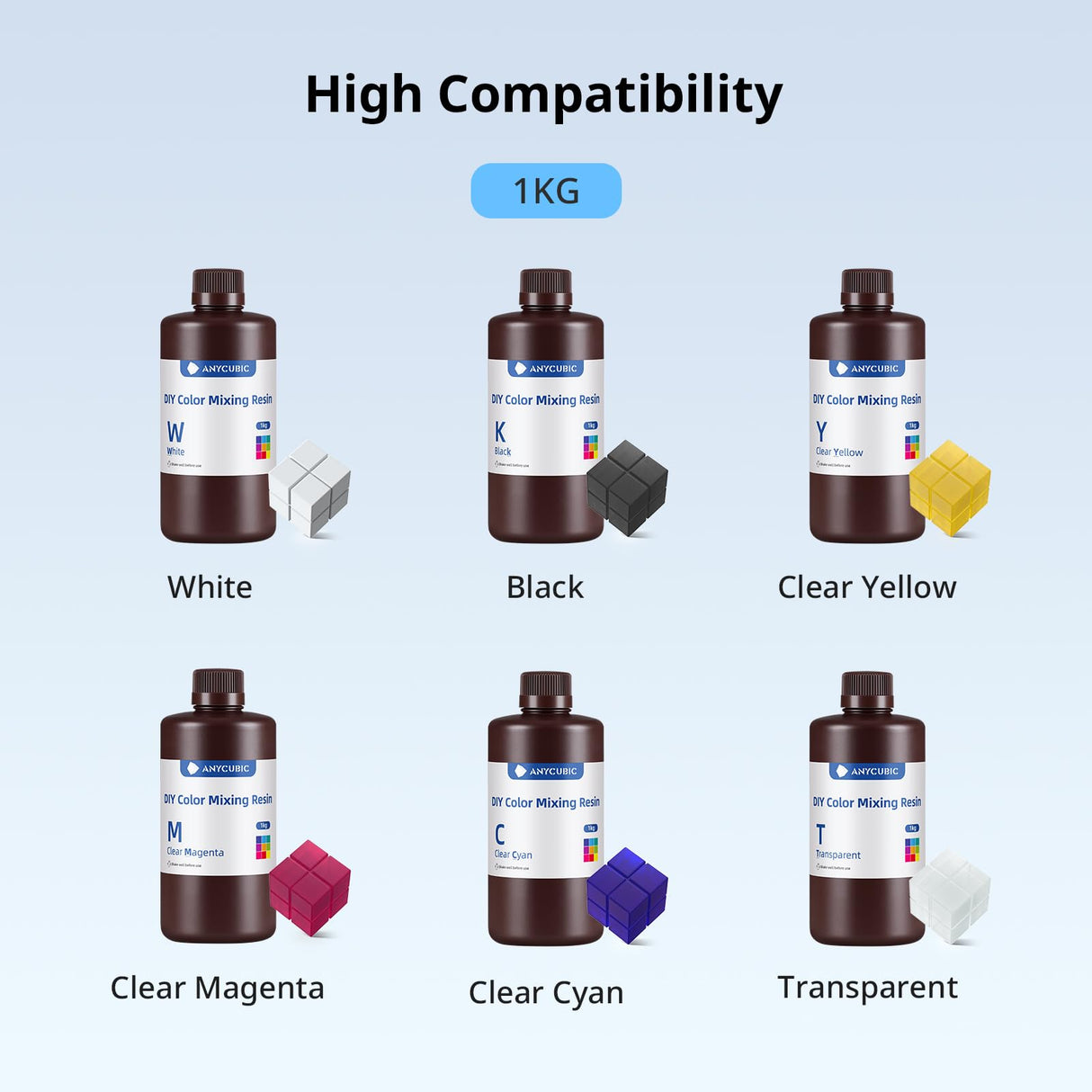 ANYCUBIC 3D Printer Resin, 405nm SLA UV-Curing Resin with High Precision and Quick Curing & Excellent Fluidity for LCD 3D Printing, DIY Color Mixing, Clear, 1KG ANYCUBIC