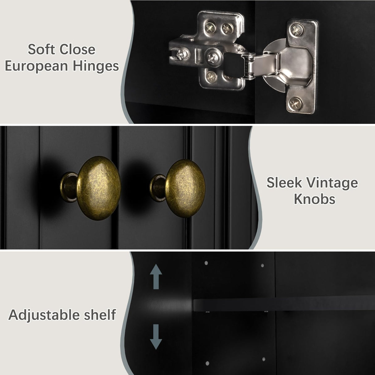 Baztin Over The Toilet Storage Cabinet, Over The Toilet Storage with Fluted Door Over The Toilet Cabinet with Adjustable Shelf Above The Toilet Storage Cabinet for Bathroom Organizer, Black Baztin