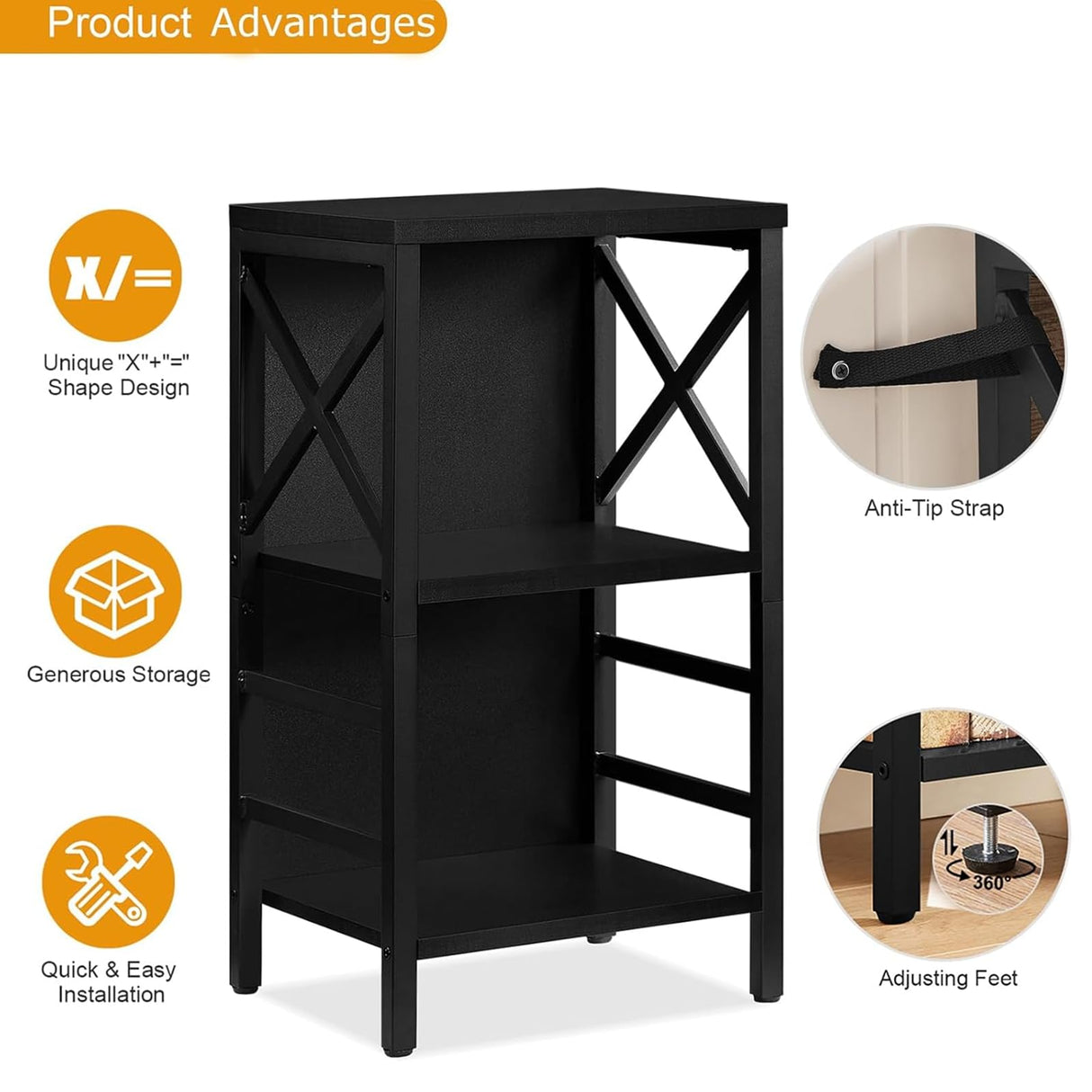MNEETRUNG Small Bookcase,3 Tier Industrial Short Bookshelf with Metal Frame and Backboard,Low Black Bookshelf, Small Office Book Shelf for Small Spaces, Living Room, Bedroom and Home Office MNEETRUNG