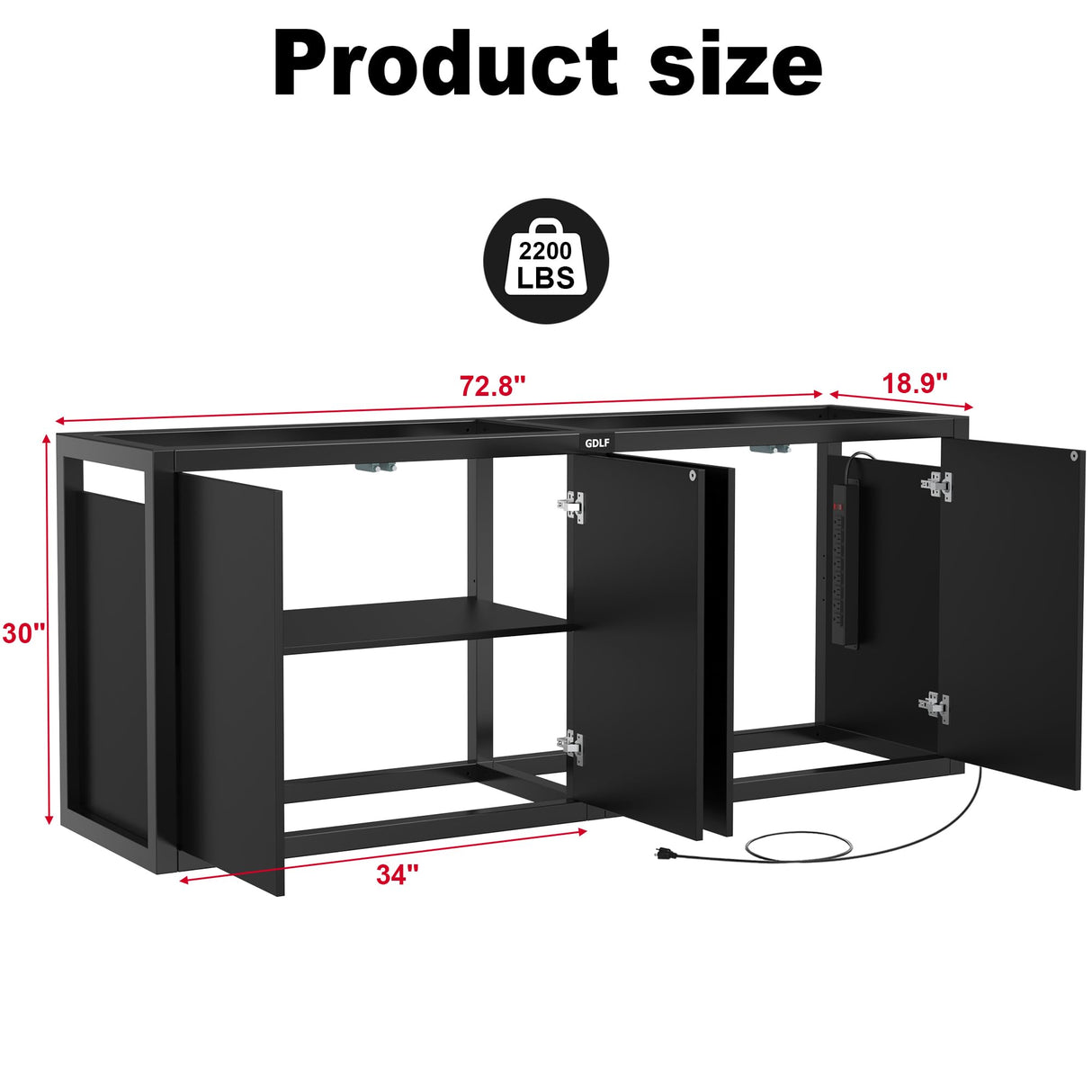 GDLF 125-150 Gallon Fish Tank Stand, Heavy Duty Metal Aquarium Stand with Power Outlet and Cabinet for Fish Tank Filters and Accessories,72.8" L*18.9" W,2200LBS Capacity (Stand Only) GDLF