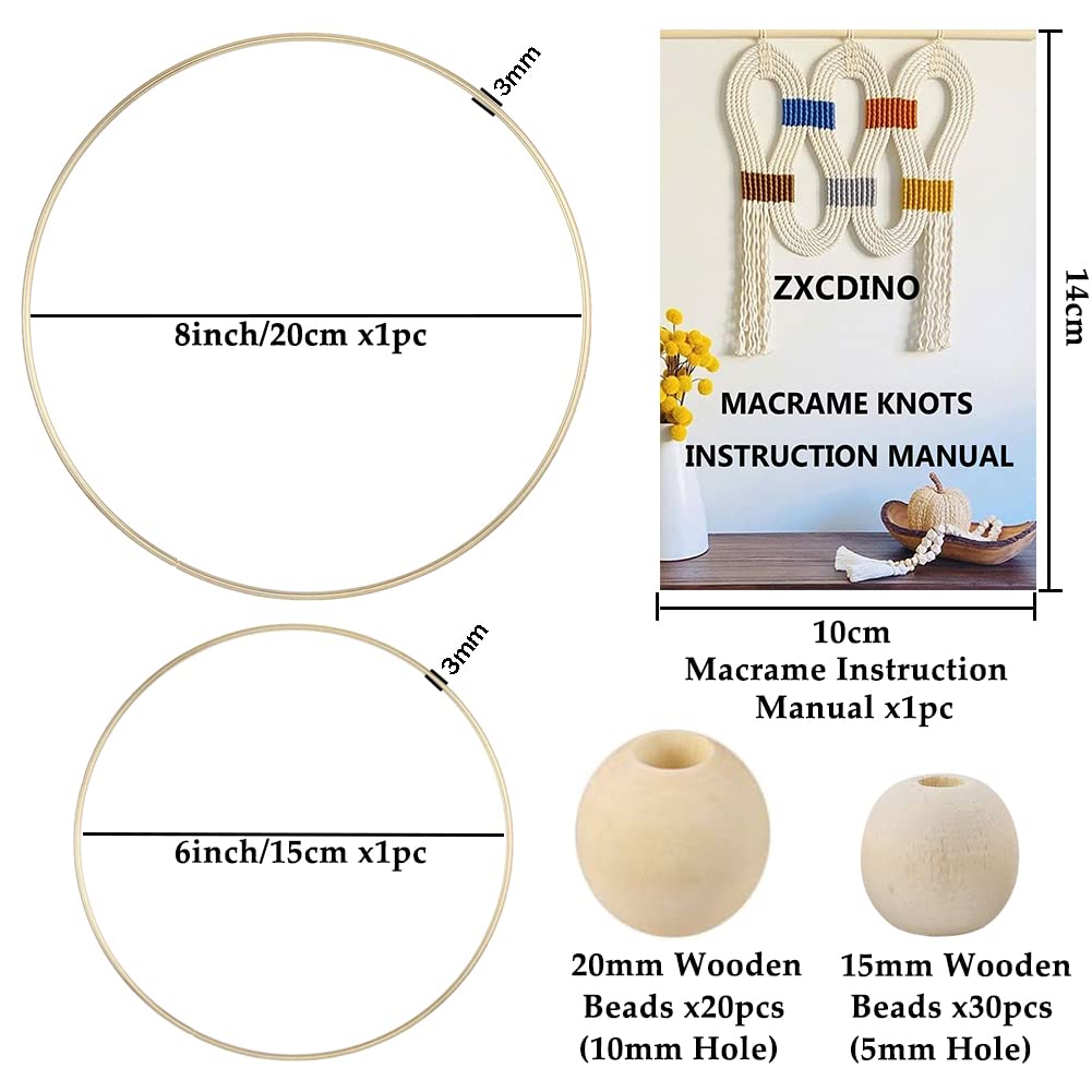 ZXCDINO 119pcs Macrame Kits for Starter 3mm x 109Yards Natural Cotton Macrame Cord with 100pcs Wooden Beads,10pcs Wooden Rings,Wooden Sticks,Metal Rings,S Hooks Macrame Supplies for Plant Hangers ZXCDINO