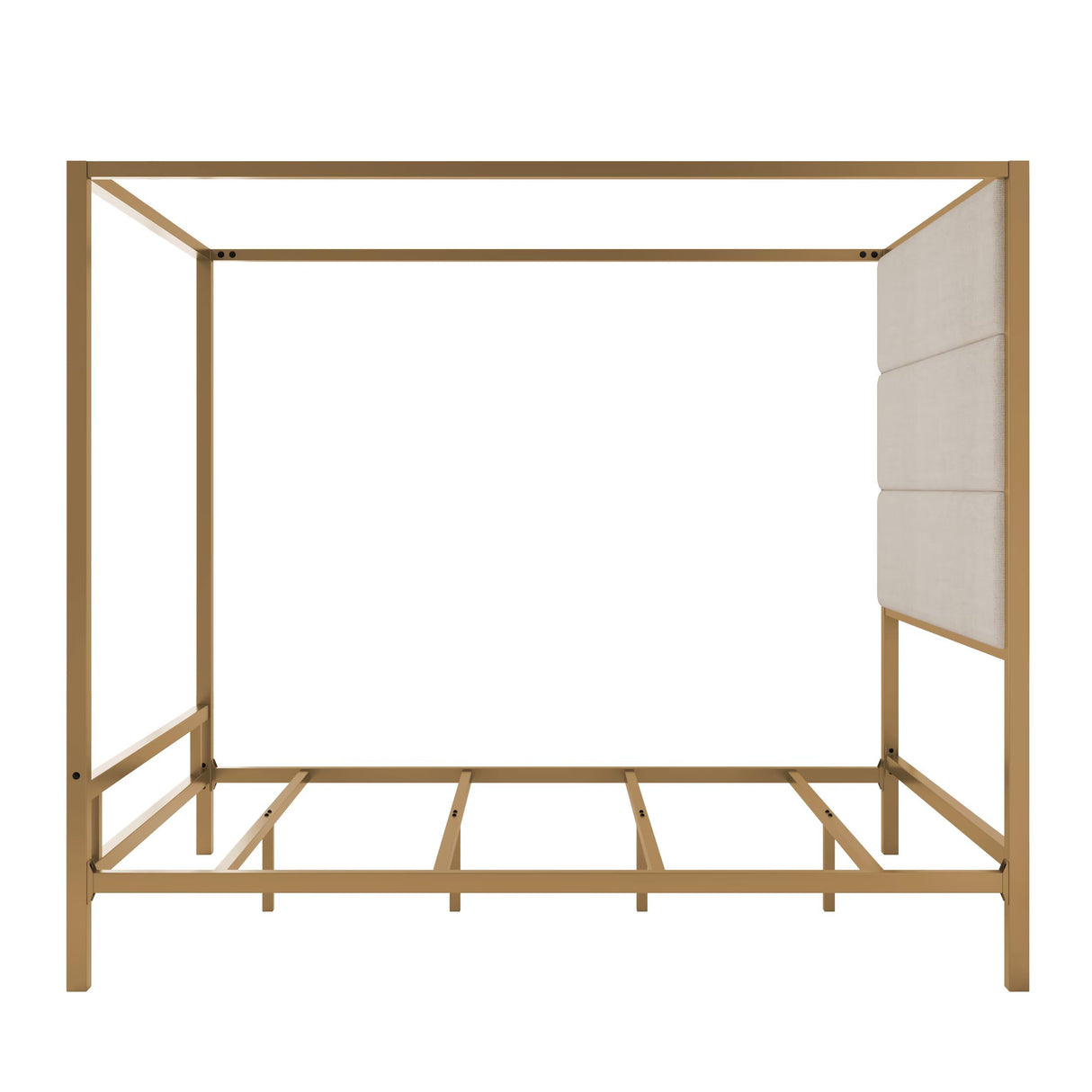 JIJIWANG Modern Gold Canopy Bed with Tall Linen Fabric Upholstered Headboard Metal 4-Poster Bed Frame, Box Spring Needed, (Queen,Gold) JIJIWANG