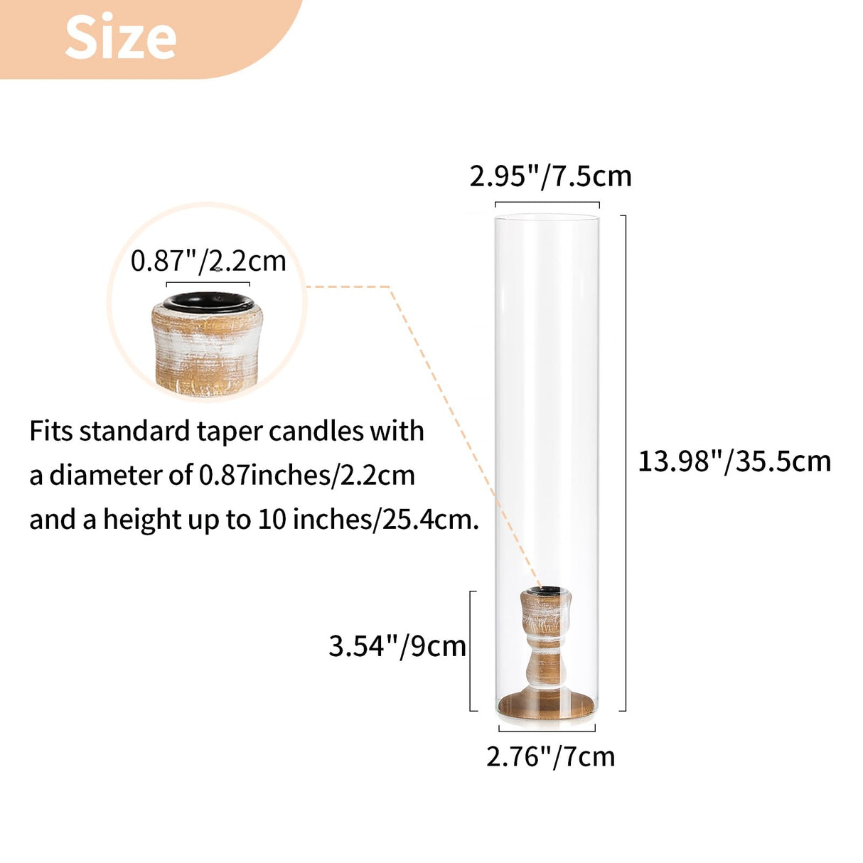 NUPTIO Wooden Candle Stick Holders: 2 Pcs Hurricane Taper Candle Holder 14 inch Rustic Wood Candlesticks Holder with Open Ended Cylinder Shape Cover for Outdoor & Indoor Wedding Party Centerpiece NUPTIO