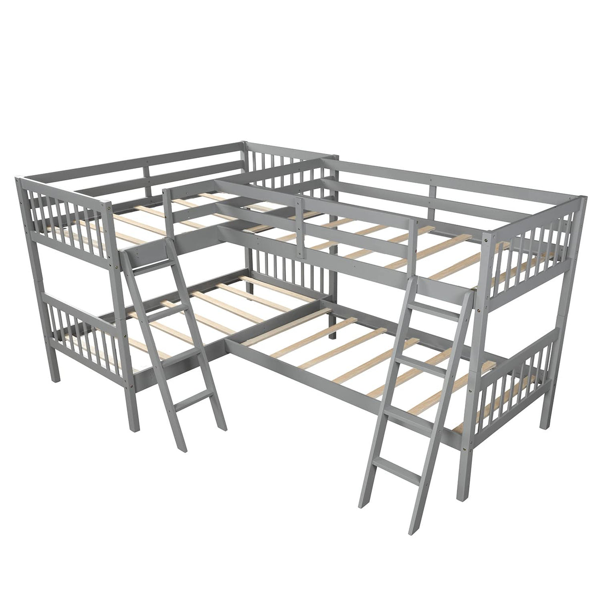 Harper & Bright Designs L Shaped Bunk Bed for 4, Quad Bunk Bed Twin Size, Wooden Bunk Bed Frame for Kids Teens Adults - Gray Harper & Bright Designs