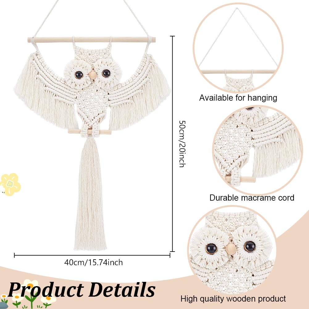 ACRNIGHEET DIY Owl Macrame Kit with Instruction - Handmade White Owl Hanging Ornament Boho Hand Woven Macrame Making Kit for Home Decor ACRNIGHEET