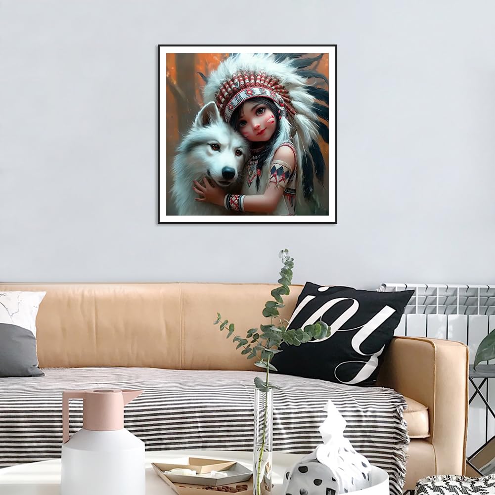 FHBUBPUP 5D Wolf Diamond Painting Kits for Adults, Indian Diamond Art Kits for Beginners - DIY Full Drill Round Animal Diamond Dot Gem Art, Craft Gift Suitable for Home Wall Decoration 12×12Inch FHBUBPUP