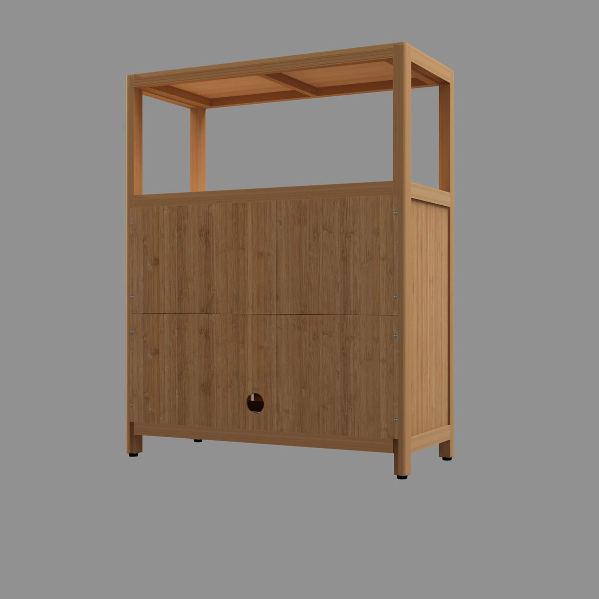 Xmatch Large Capacity Bamboo Bathroom Storage Cabinet with Open Shelf and 2 Doors Xmatch