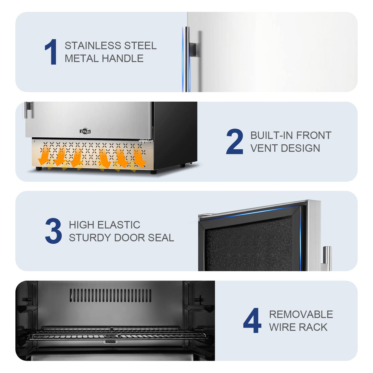 Tylza Outdoor Beverage Refrigerator 24 Inch, Stainless Steel Under Counter Beverage Cooler, 190 Cans Beer Fridge Built-in and Freestanding Beverage Fridge Tylza