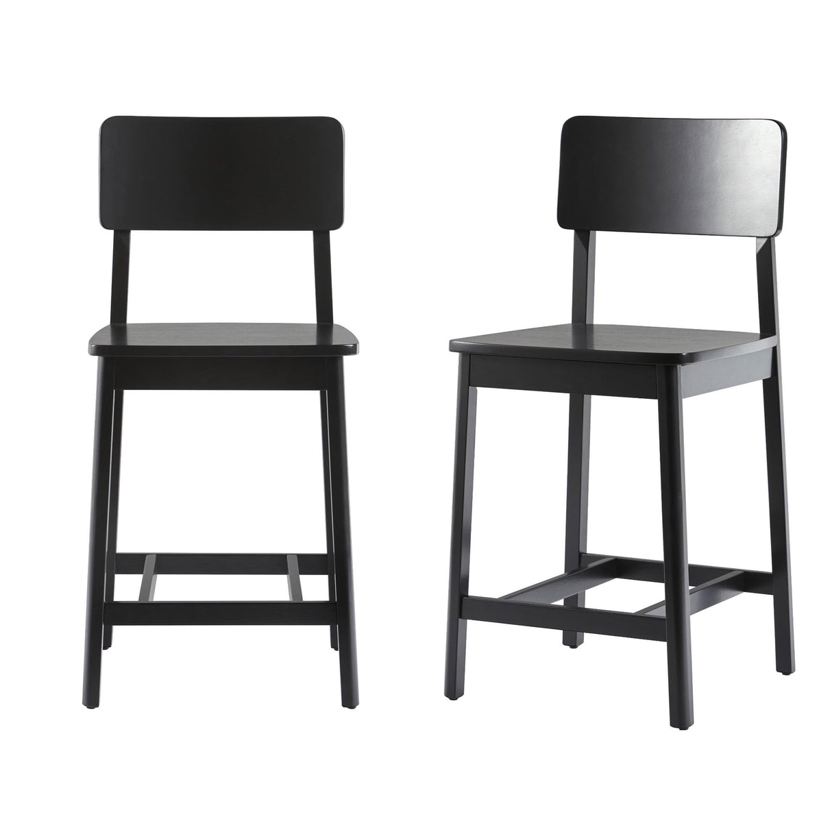Walker Edison 2-Piece Minimalist Solid Wood Counter Stool, Set of 2, Black Walker Edison