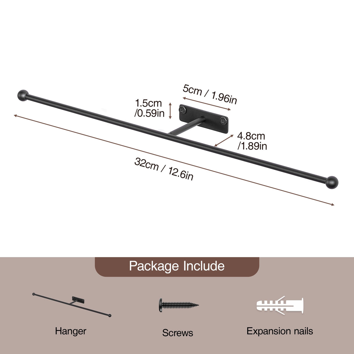 Josmimic Wall Hanging Jewelry Organizer: 12.6'' Necklace Holder for Earring, Bracelet, Rings, Hairband, Glasses, Black 2-Pack, Screws Included Josmimic