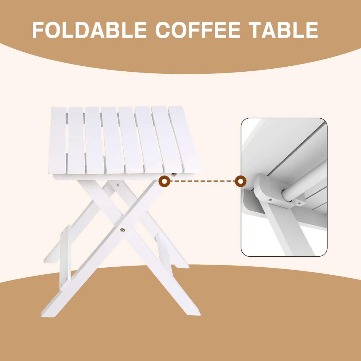 MUPATER Outdoor Rocking Chair Set 3-Piece Patio Wooden Rocker Bistro Set with Foldable Table and Curved Seat, White MUPATER