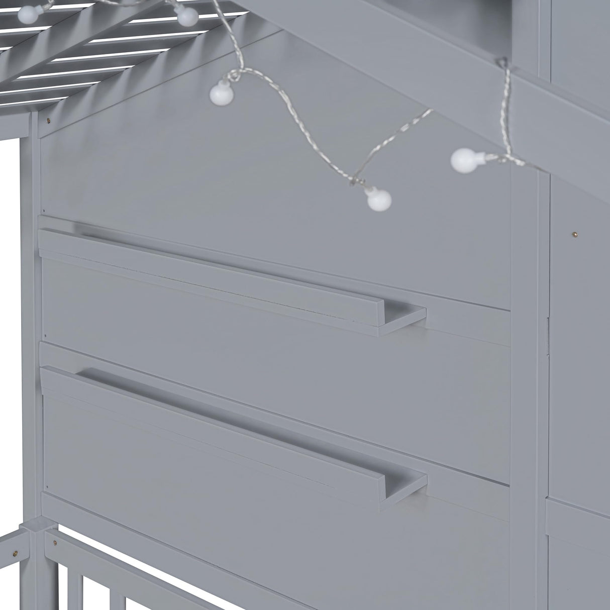 SOFTSEA Twin Size Low House Loft Bed with Shelves and Sparkling Light Stripe SOFTSEA