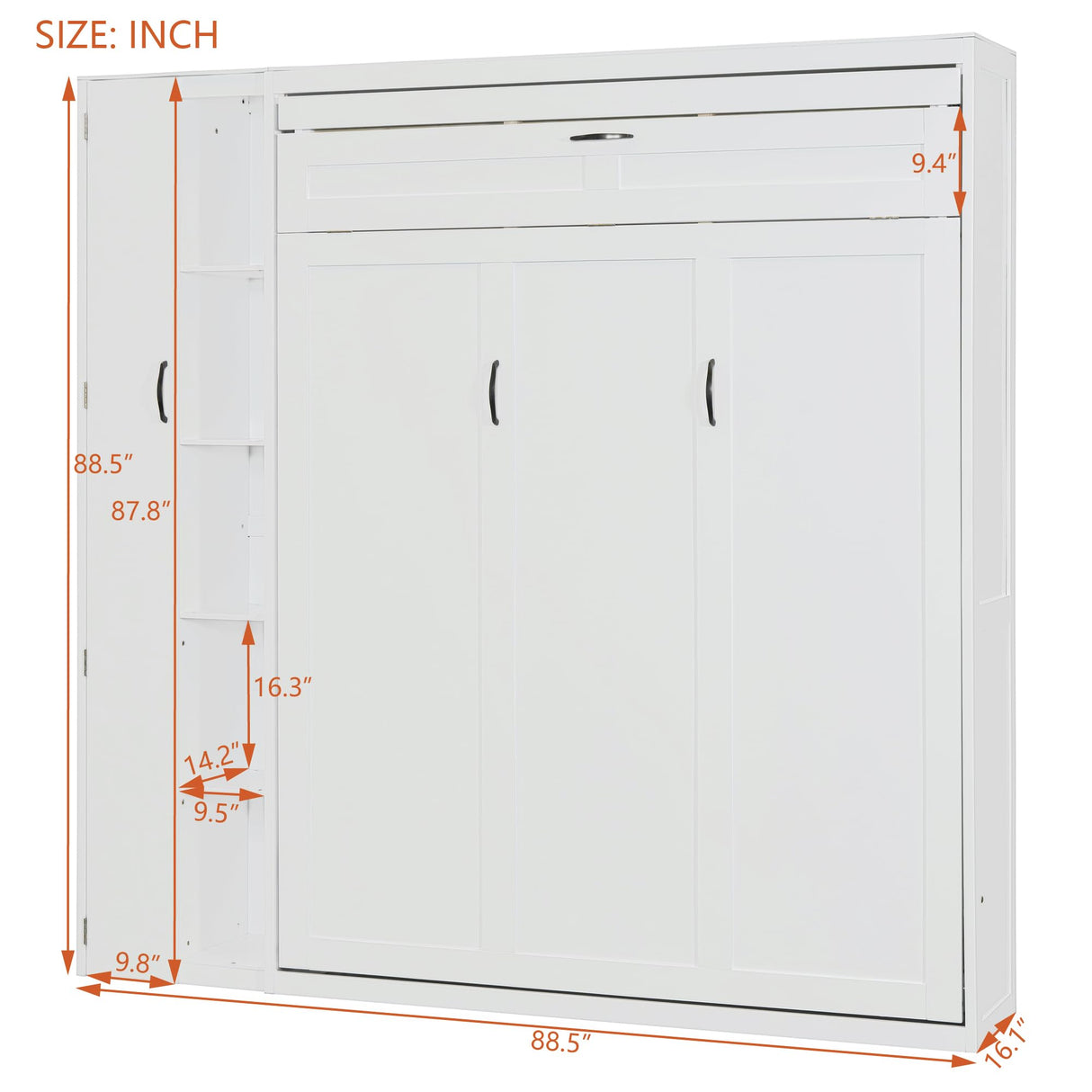 Merax Queen Murphy Bed with Wardrobe, Murphy Bed Cabinet Queen with Storage Shelves and LED Lights, No Box Spring Needed, White Merax