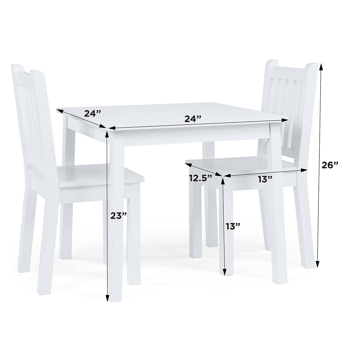 Humble Crew, White Kids Wood Square Table and 2 Chairs Set Humble Crew