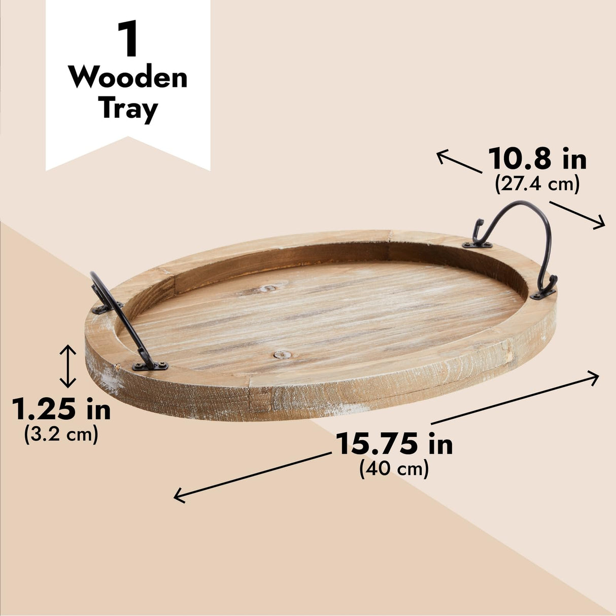 Farmlyn Creek Oval Wooden Serving Tray with Handles, Decorative Platter for Coffee Table, Living Room (15.75 x 10.8 x 1.25 in) Farmlyn Creek