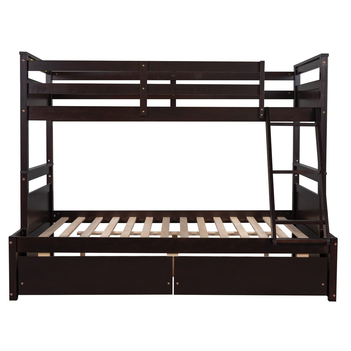 Twin Over Full Bunk Beds with 2 Under Bed Storage Drawers, Stronger & More Stable Bunkbed, Espresso Merax