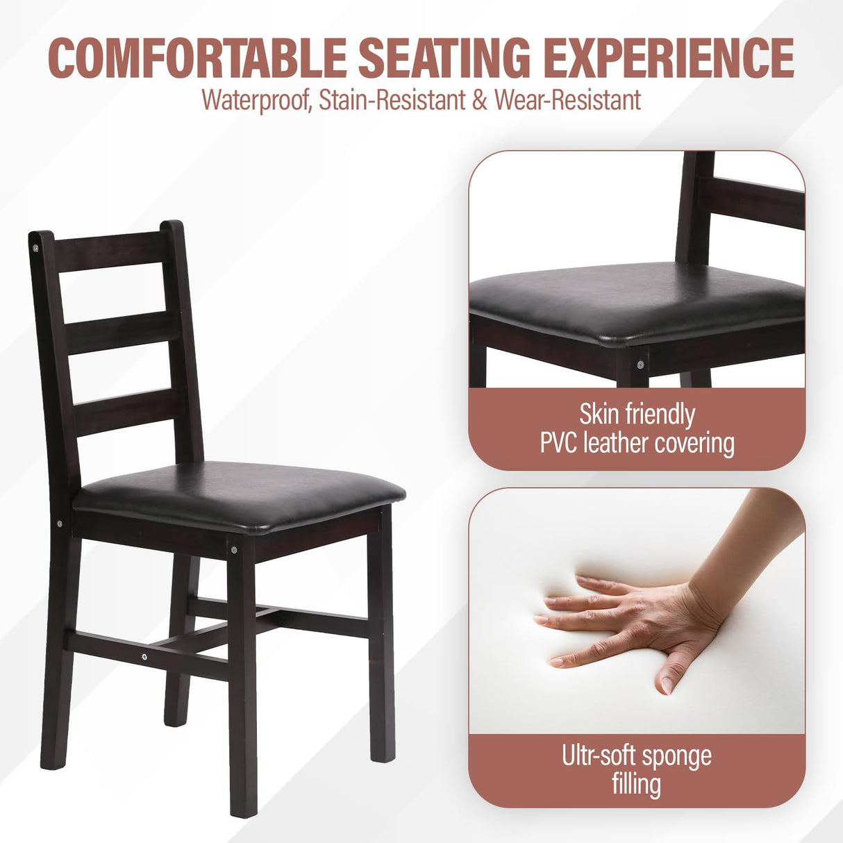 MGHH 5 Pieces Kitchen Dining Room Set Dining Kitchen Table and Chairs Mid Century Style Wood Dinette Table Set for Home Family Dining Area Dark Brown MGHH