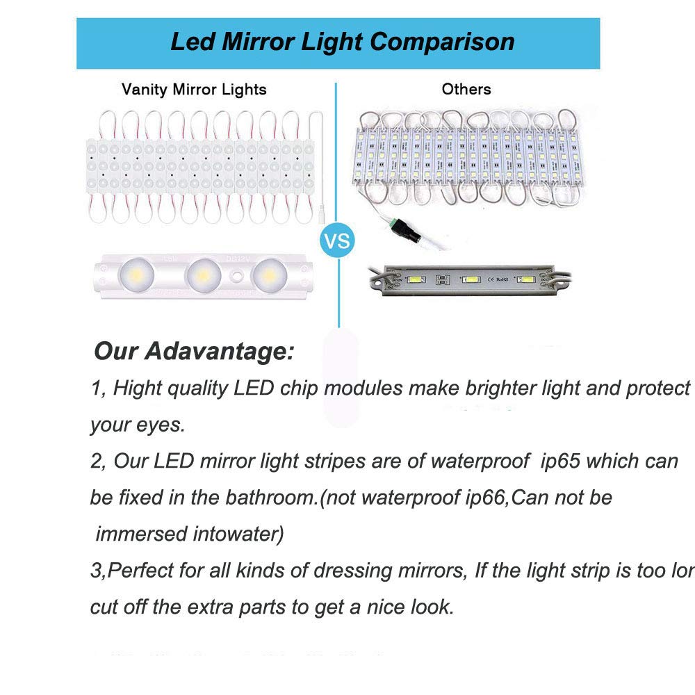 Led Vanity Mirror Lights, Hollywood Style Vanity Make Up Light, 10ft Ultra Bright White LED, Dimmable Touch Control Lights Strip, for Makeup Vanity Table & Bathroom Mirror, Mirror Not Included LPHUMEX