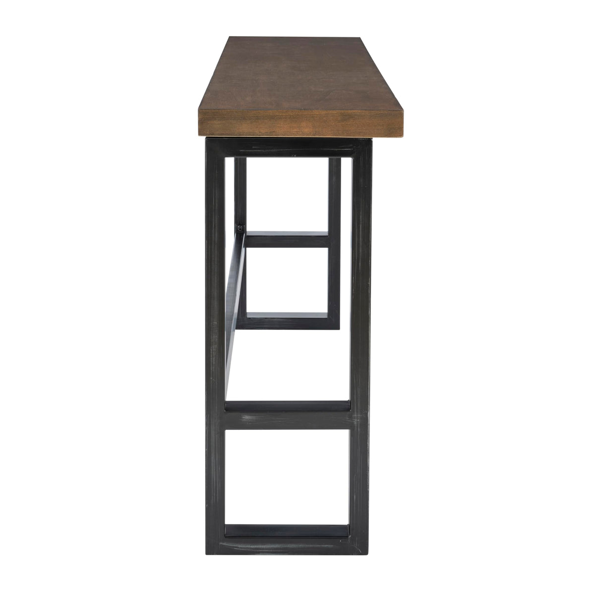 Darwin Black Metal-Framed Console Table with Brown Poplar Wood Veneer Top Powell