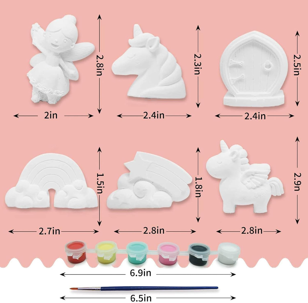 Funto Paint Your Own Unicorn Painting Kit, Arts and Crafts Set, STEAM Project Creative Activity DIY Toys, with 6 Figurines, 6 Paint Pots, 1 Brush Funto