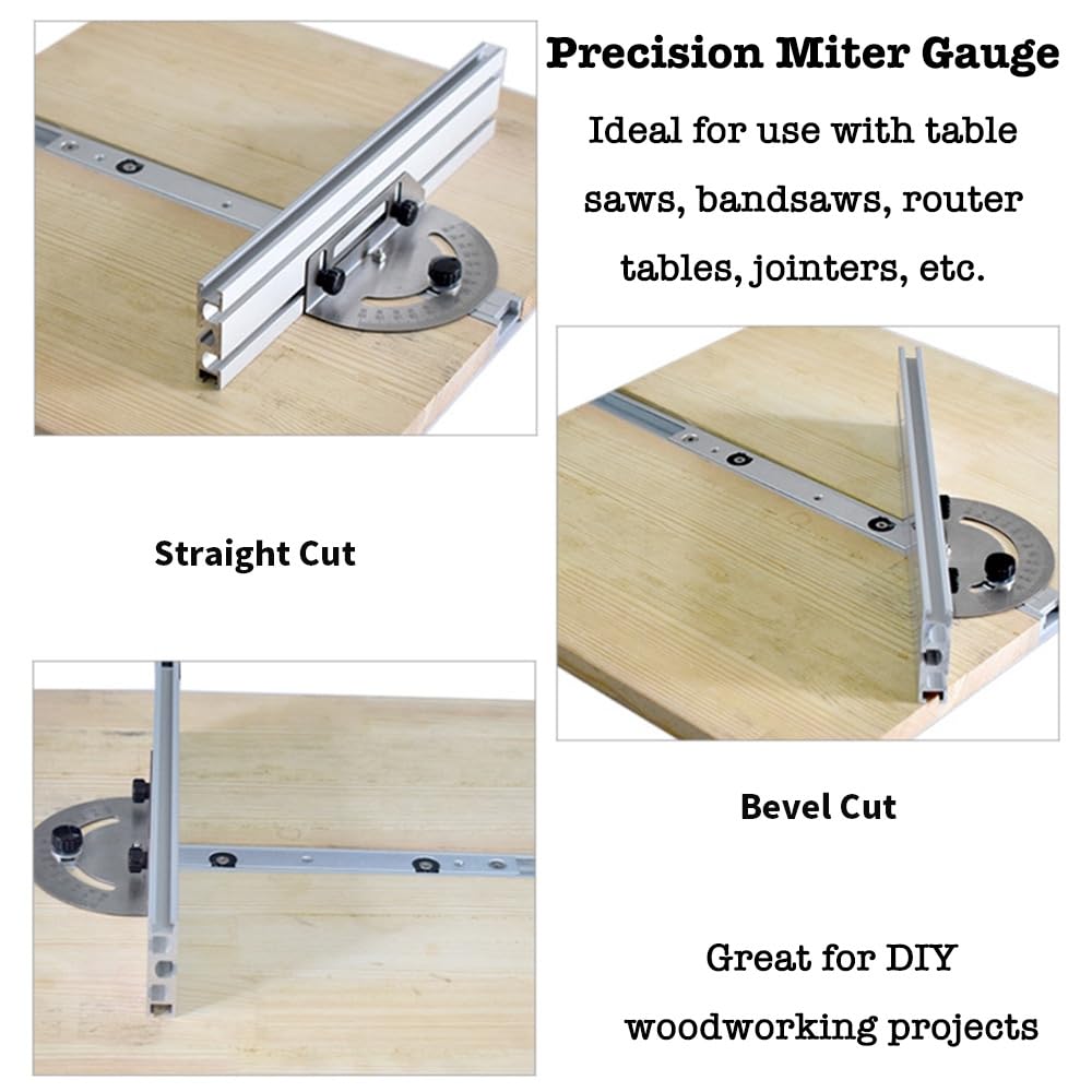Precision Miter Gauge, Miter Gauge for Table Saw, with Miter Gauge Fence and Limit Stopper, 140° Angle Stops, Adjustable for Bandsaw Router Table, 250mm x 300mm WoodArtSupply