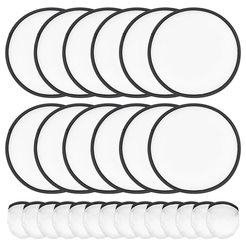 BENECREAT 30Pcs White Foldable Flying Disc Fans, 9.8inch Sublimation Fans Nylon Black Edge Folding Fan Set with Bag for Wedding Party Favors Outdoor Activity BENECREAT