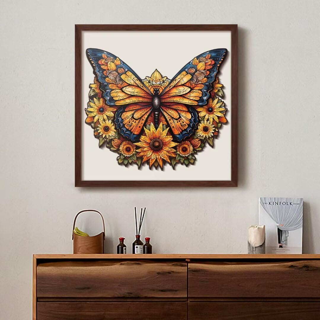 Wooden Puzzles for Adults - 200 Pieces Butterfly Unique Shaped Wooden Jigsaw Puzzles for Adults, Medium Size 10'' x 12'' Adult Wood Puzzles for Family Friend Game Offito