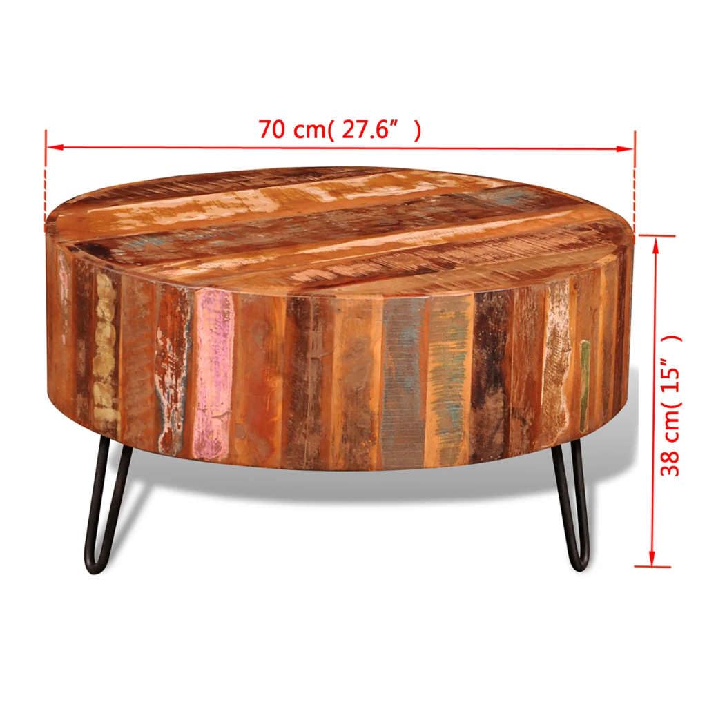 vidaXL Round Coffee Table, Solid Reclaimed Wood with Iron Pin Legs, Handmade Vintage-Style Living Accessory, Eco-friendly, Unique Grain Structur vidaXL