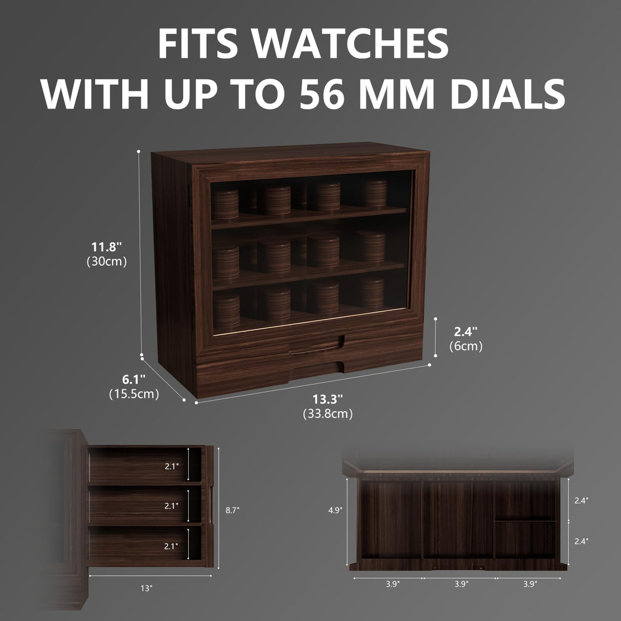 AUTOARK Wooden Watch Sunglass Display Case,12 Watch Box with Jewelry Drawer,Watch Eyeglass Holder with Window,Vertical Storage,Gift Idea,Walnut,AW-185 AUTOARK