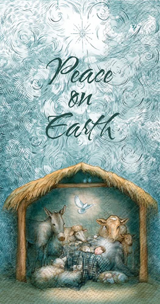 Boston International IHR 3-Ply Guest Towel Buffet Winter Holiday Christmas Paper Napkins, 16-Count, Peace Nativity Boston International