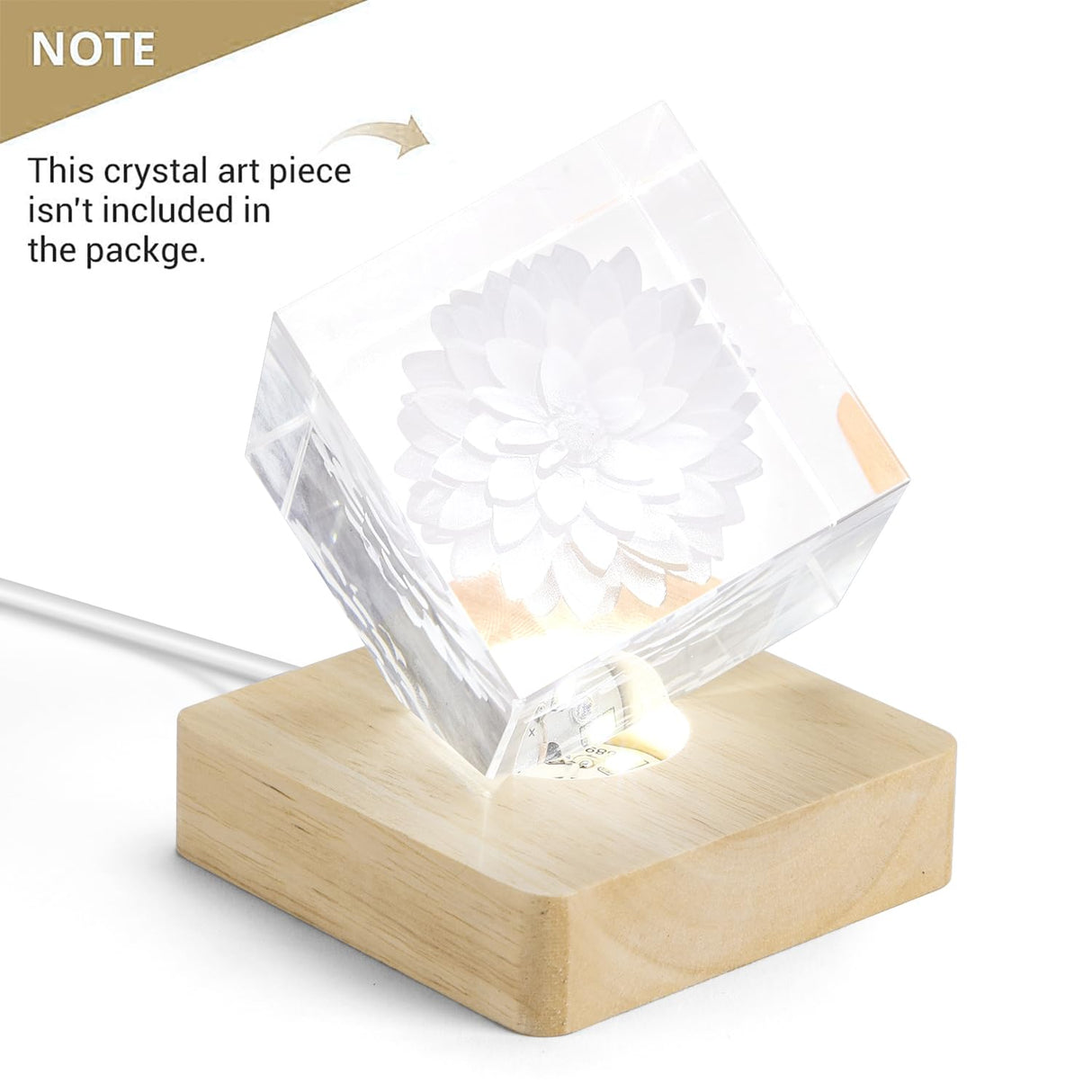 Facmogu Wooden LED Light Display Base with Power Adapter DC 5V 1A, USB Powered White Light LED Display Base Stand with 6 LEDs, 6 LED Lights Base for 3D Crystal Laser Glass Resin Art Warm Light Square Facmogu