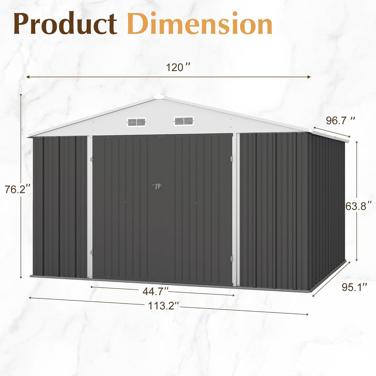 GUNJI 10 x 8 FT Shed Outdoor Storage Shed Metal Garden Shed with Lockable Door Outside Waterproof Tool Shed for Backyard, Patio, Lawn (Gray) GUNJI