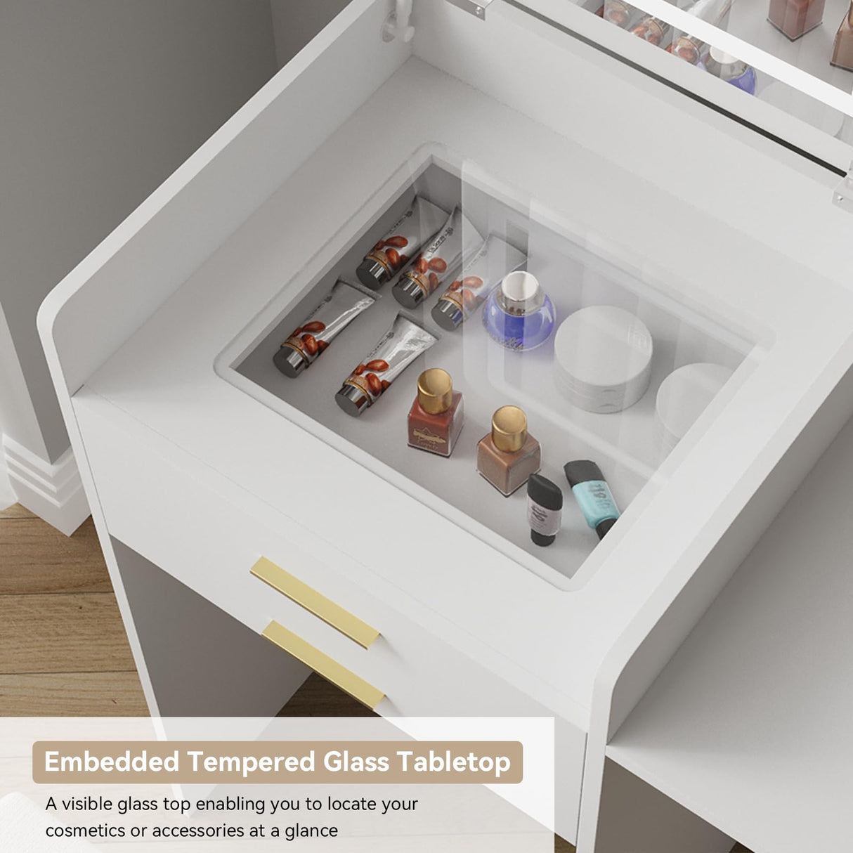 ARTETHYS Small Vanity Desk Set with Flip-top Mirror and Lights White Integrated Makeup Table for Small Space Compact Mini Dressing Table with Fold-up Panel and Storage Chair for Bedroom ARTETHYS