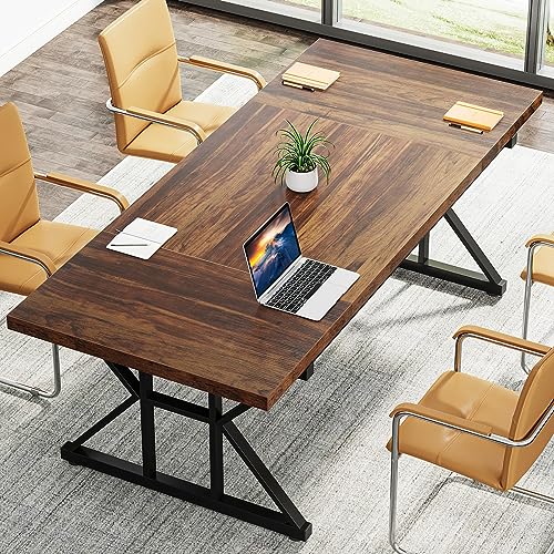 Tribesigns 6FT Conference Table, 70.86 L x 31.49 W x 29.52 H Inches Rectangle Meeting Room Table, Rustic Wood Seminar Table Executive Desk for Office, Conference Room (Black) Tribesigns