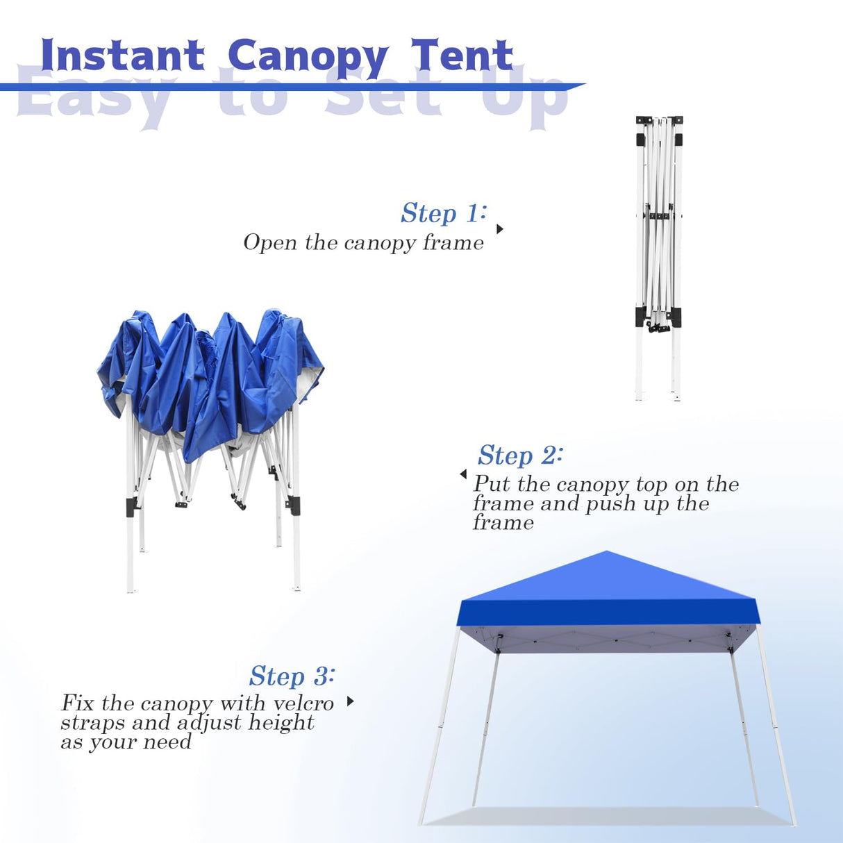Oneofics Canopy Tent, 10X10 FT Pop Up Canopy Outdoor Instant Tent Slant Legs with Carrying Bag, Portable Gazebo Shelter for Patio Deck Garden and Beach - 8X8 FT Canopy Cover (Blue) Oneofics