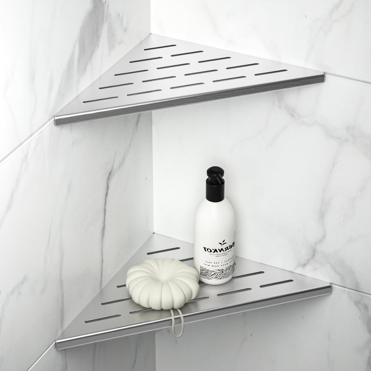 Bernkot 10'' Corner Shower Shelf 2PCS, 304 Stainless Steel Grout in Shelves for Tiled Wall, Recessed Bathroom Shelves, No Drilling Needed (10'', Silver) Bernkot