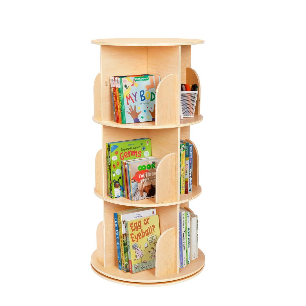 OOOK 360° Rotating Corner Bookshelf – Compact 3 Tier Wooden Storage Rack for Small Spaces OOOK