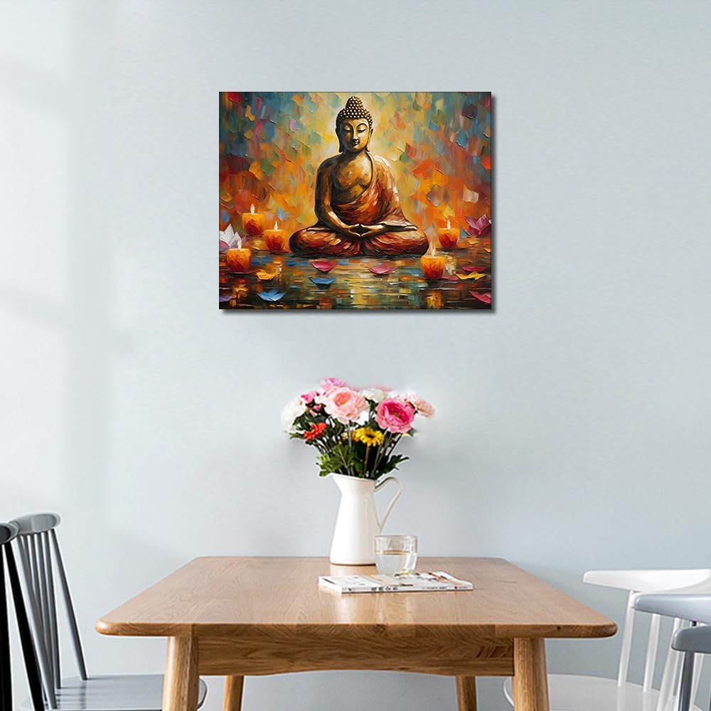 TUMOVO Buddha DIY Paint by Number Colourful Abstract Paint by Numbers for Adults Kids Beginner Paint by Numbers on Canvas Statue with Lotus Flower and Candle Ornament Oil Painting Kits 16"x20" TUMOVO