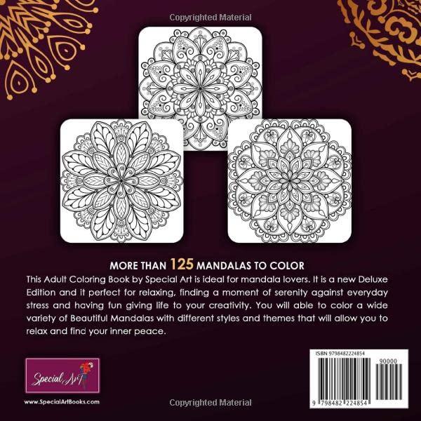 125 Mandalas: An Adult Coloring Book with more than 125 Beautiful Mandalas for Stress Relief and Relaxation (Deluxe Edition) (Mandalas Coloring Books Collection) WoodArtSupply