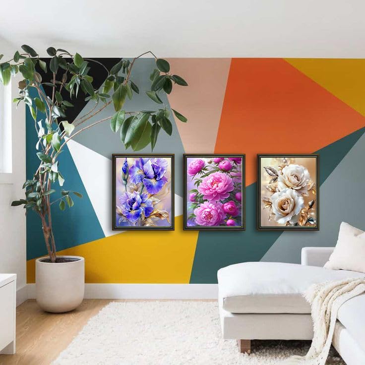 Hestarcul 5D Flower Diamond Painting Kits 3 Pack,Diamond Art Kits for Adults,Paint with Diamonds Round for Gift,Wall Decor (Flower) Hestarcul