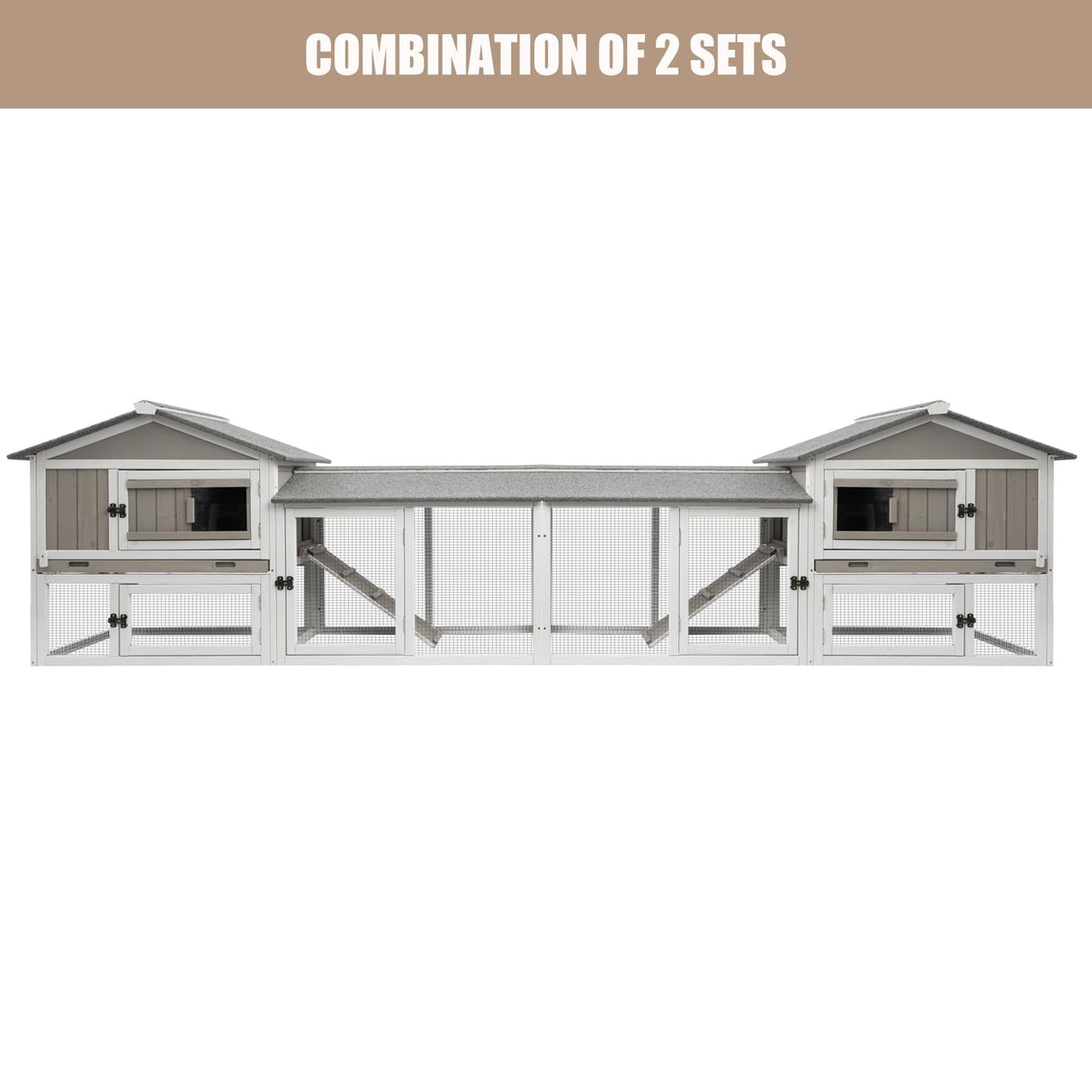 Gowoodhut Rabbit Hutch Indoor Outdoor 57 "L Bunny Hutch with Pull Out Tray,2 Story Wooden Rabbit Cage with Asphalt Roof,Guinea Pig Cage with Ventilation Doors,Ramp for Small Animals(Grey) Gowoodhut